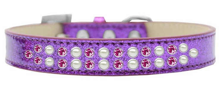 Two Row Pearl and Pink Crystal Size 18 Purple Ice Cream Dog Collar